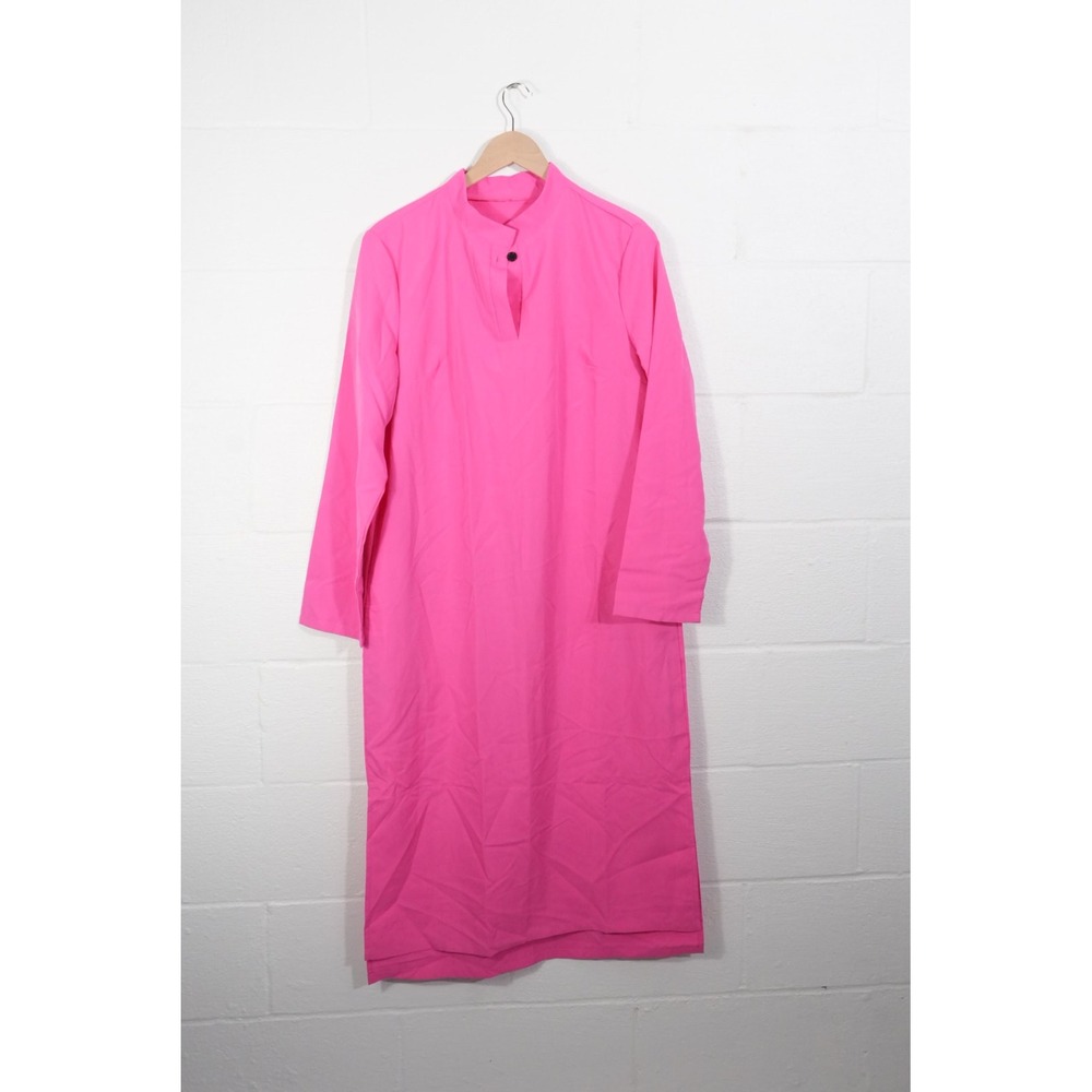 SHEIN Midi Dress Women Large Hot Pink Mandarin Collar Long Sleeve Keyhole Neck - Picture 2 of 6